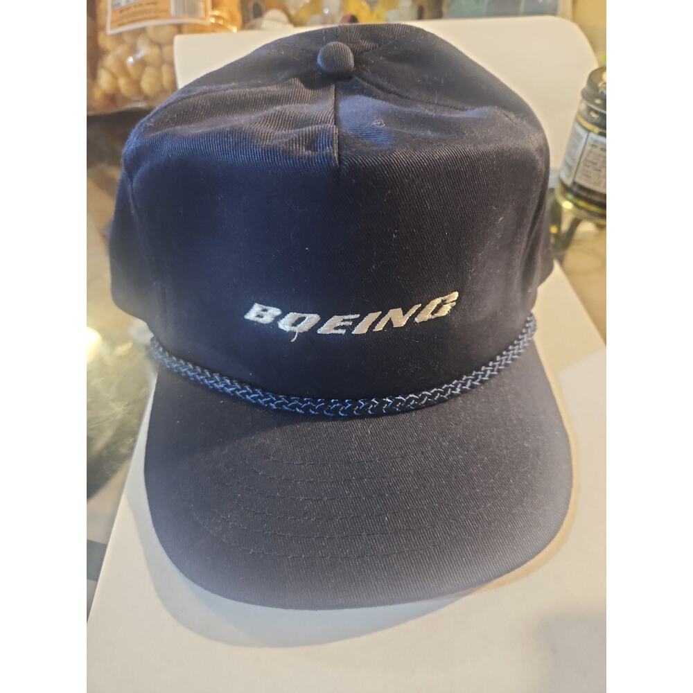 Vintage Boeing Aircraft Hat Cap Strapback Adjustable Blue Aviation Navy Blue